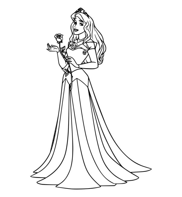 Tô màu Aurora Cầm Hoa Hồng cho bé tập tô