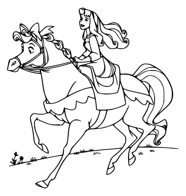Tô màu Aurora Cưỡi Ngựa cho bé tập tô