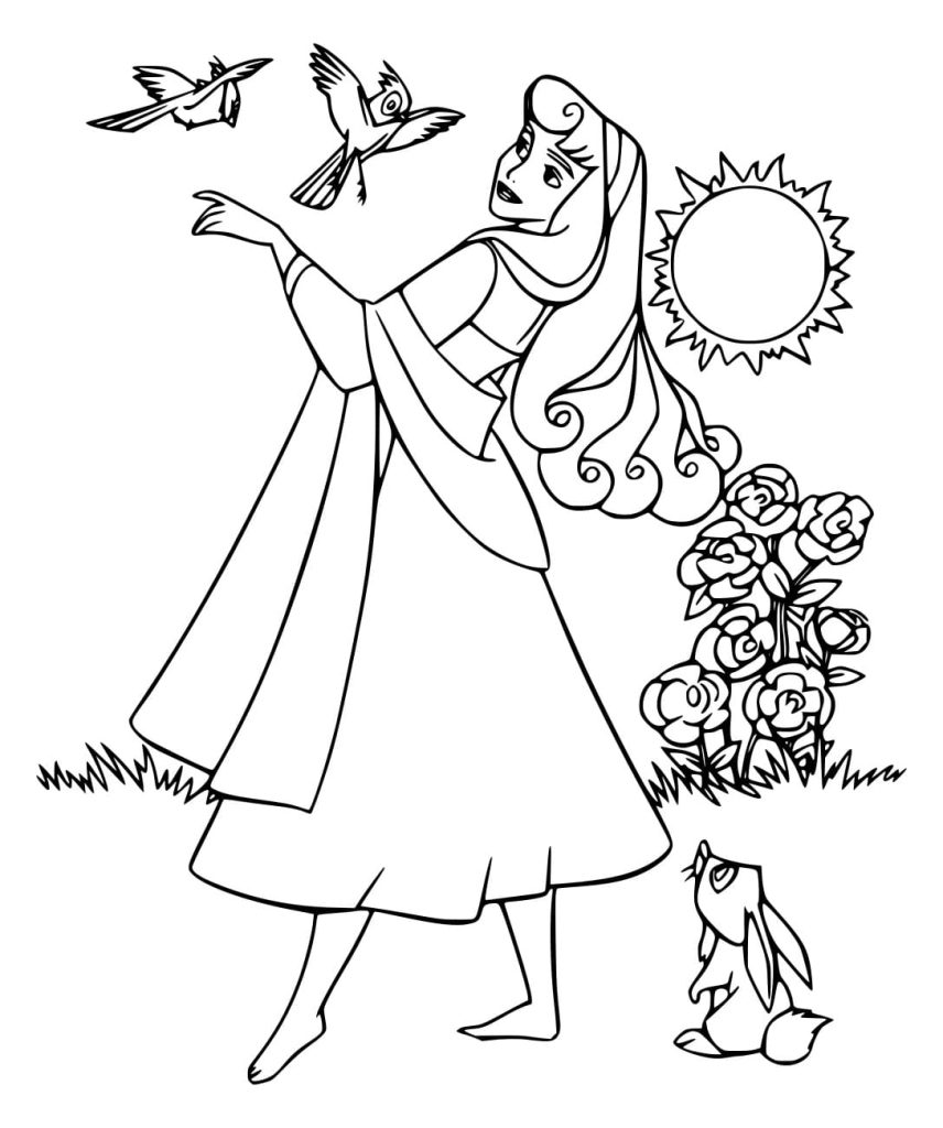 Tô màu Aurora Với Động Vật Và Mặt Trời 1 Tô màu Aurora Với Động Vật Và Mặt Trời dễ thương cho bé