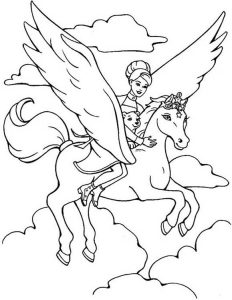 Tô màu barbie đang cưỡi pegasus cho bé tập tô