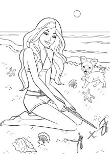 Tô màu Barbie Trên Bãi biển dễ thương cho bé