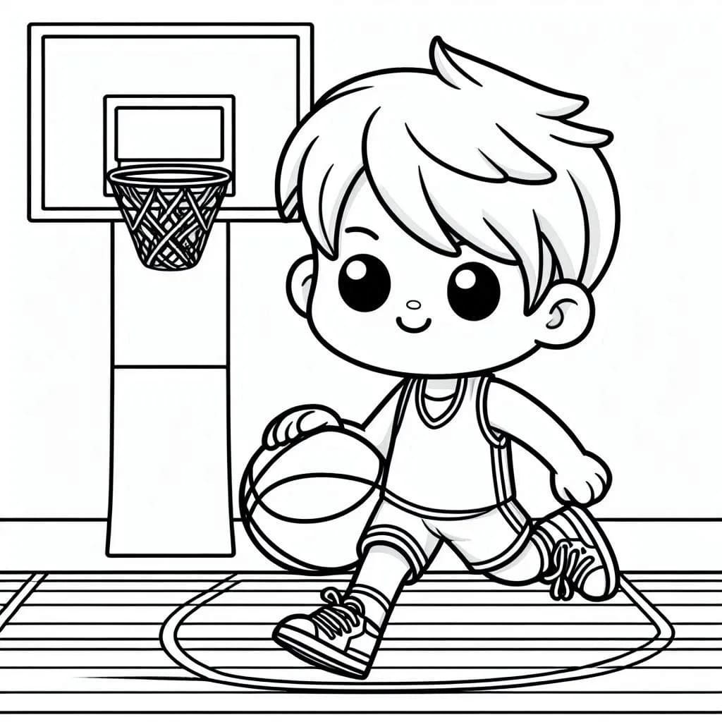 Tô màu Bé Trai Tập Bóng Rổ 1 Tô màu Bé Trai Tập Bóng Rổ dễ thương cho bé