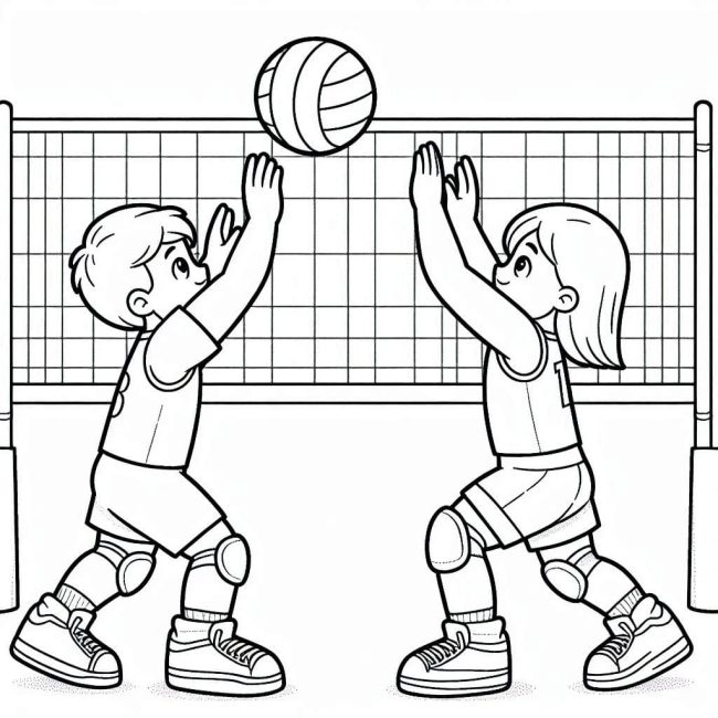 Tô màu Bé Trai Và Bé Gái Chơi Bóng Chuyền dễ thương cho bé