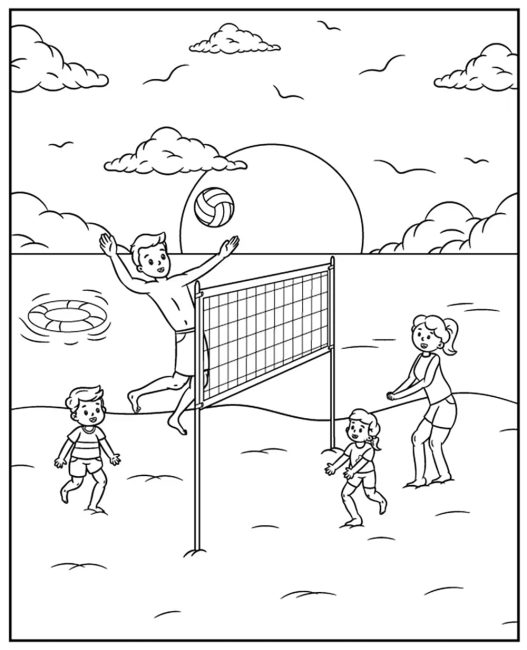 Tô màu Bóng Chuyền Bãi Biển Vui Vẻ dễ thương cho bé