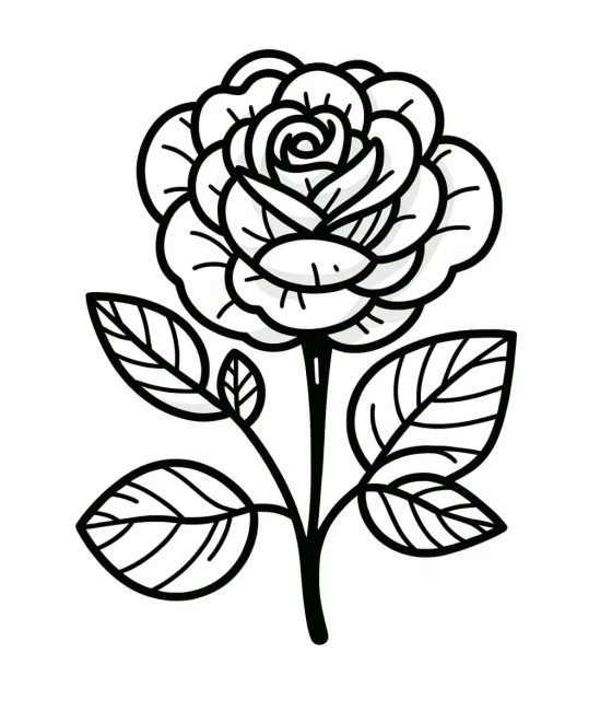 Tô màu Cành Hoa Hồng Có Lá cho bé tập tô