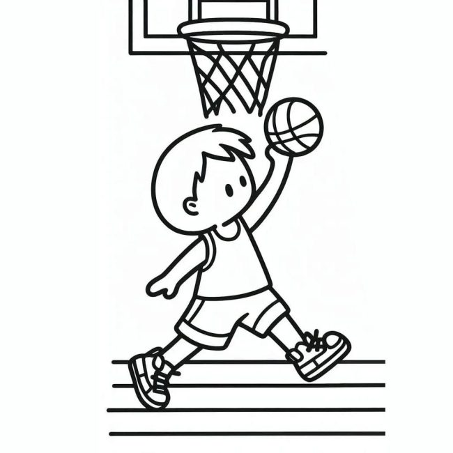 Tô màu Cậu Bé Ném Bóng Rổ dễ thương cho bé