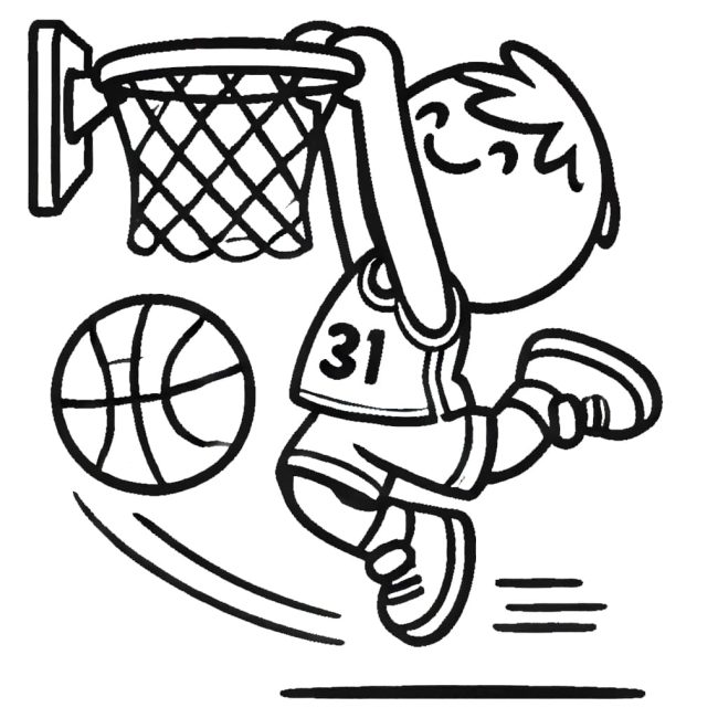 Tô màu Cậu Bé Úp Rổ cho bé tập tô