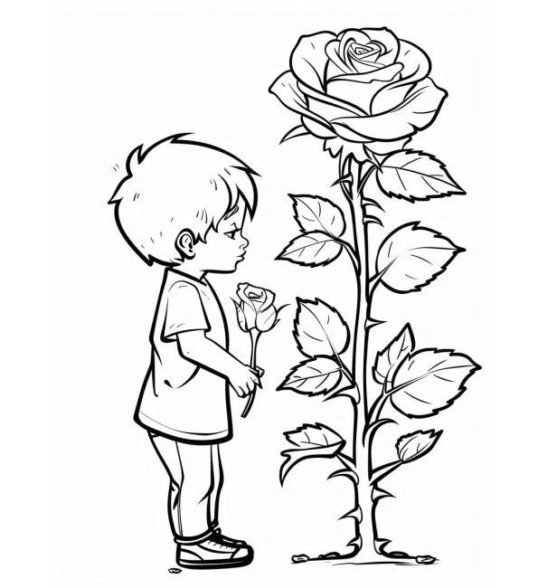 Tô màu Cậu Bé Và Cây Hoa Hồng Lớn cho bé tập tô