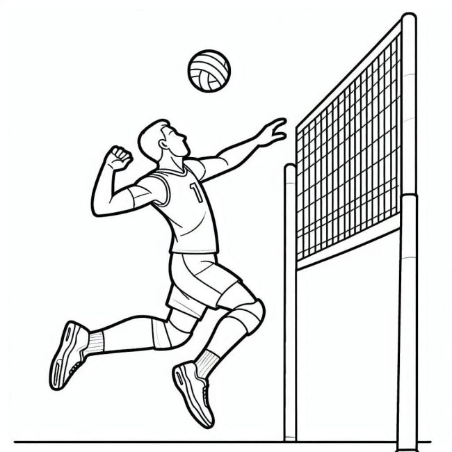 Tô màu Cầu Thủ Đánh Bóng Chuyền cho bé tập tô