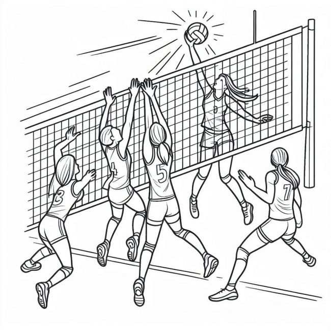 Tô màu Cầu Thủ Nữ Thi Đấu Bóng Chuyền cho bé tập tô