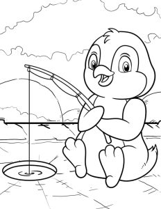 Tô màu Chim Cánh Cụt Câu Cá cho bé tập tô