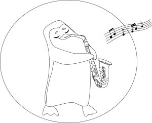 Tô màu Chim Cánh Cụt Chơi Kèn dễ thương cho bé