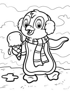 Tô màu Chim Cánh Cụt và Cây Kem cho bé tập tô