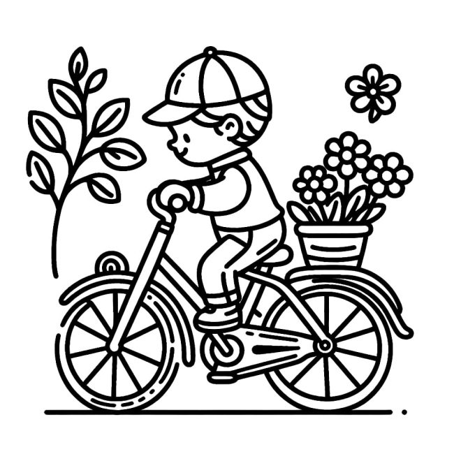 Tô màu Chở Hoa Bằng Xe Đạp cho bé tập tô