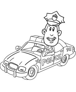Tô màu chú cảnh sát lái ô tô dễ thương cho bé