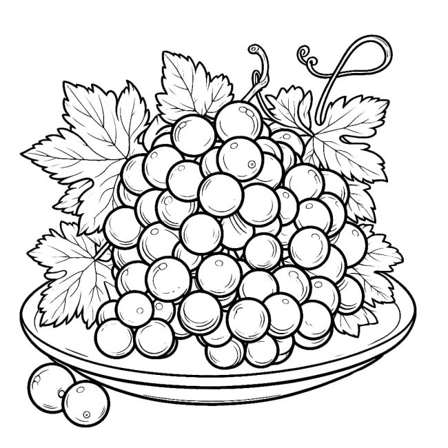 Tô màu Chùm Nho Ngon Trên Đĩa dễ thương cho bé