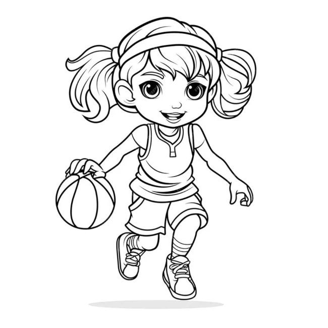 Tô màu Cô Bé Chơi Bóng Rổ dễ thương cho bé