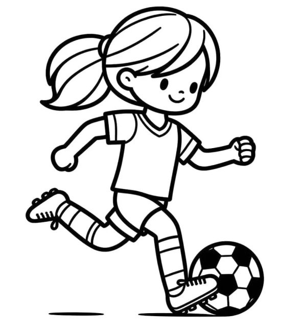 Tô màu Cô Bé Đá Bóng cho bé tập tô