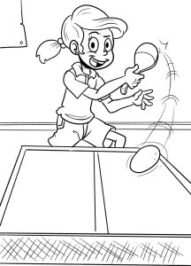 Tô màu cô bé đánh bóng bàn vui vẻ dễ thương cho bé