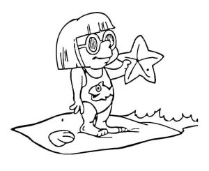 Tô màu Cô Bé và Con Sao Biển cho bé tập tô