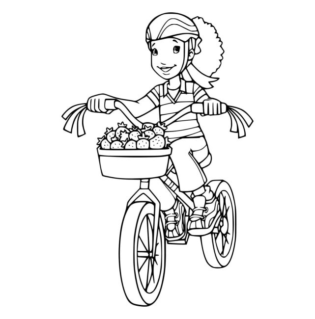 Tô màu Cô Gái Đạp Xe Đạp cho bé tập tô