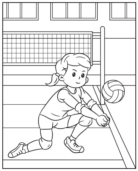 Tô màu Cô Gái Đỡ Quả Bóng Chuyền dễ thương cho bé