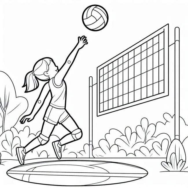 Tô màu Cô Gái Tập Bóng Chuyền dễ thương cho bé