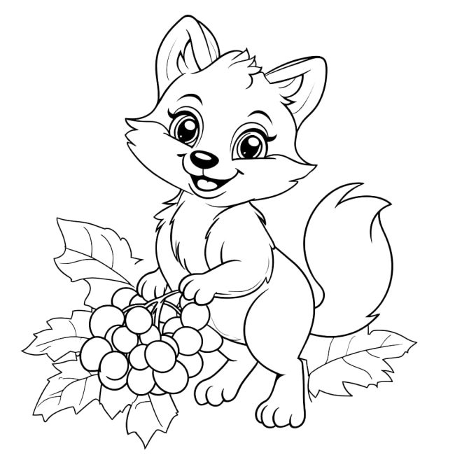 Tô màu Con Cáo Cầm Chùm Nho dễ thương cho bé