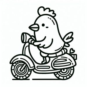 Tô màu Con Gà Đi Xe Máy cho bé tập tô