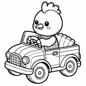Tô màu Con Gà Đi Xe Ô Tô dễ thương cho bé