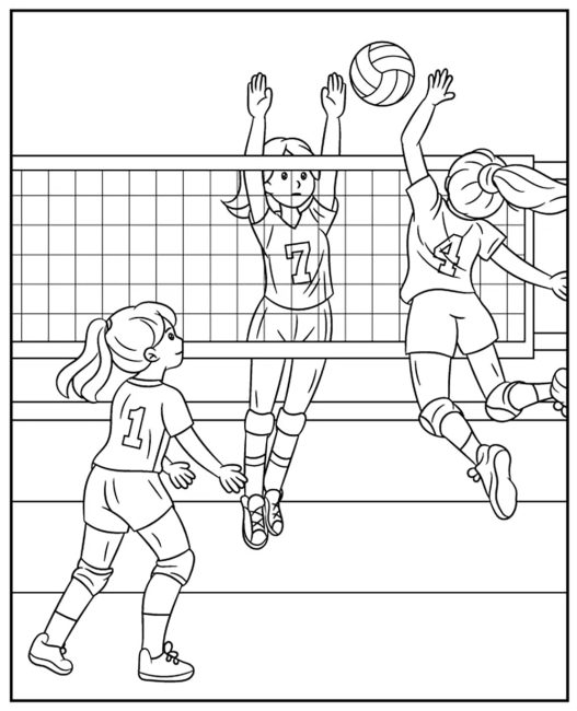 Tô màu Con Gái Chơi Bóng Chuyền dễ thương cho bé