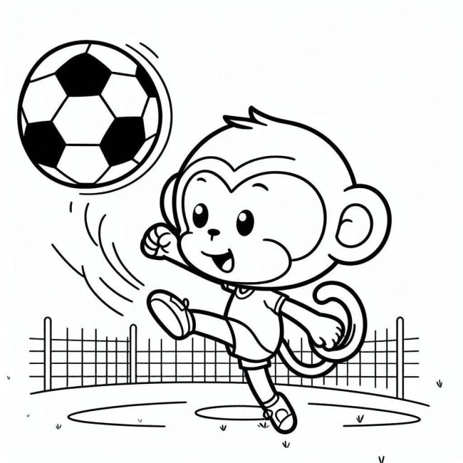 Tô màu Con Khỉ Chơi Bóng cho bé tập tô