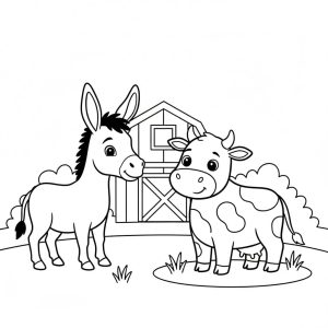 Tô màu Con Lừa Và Con Bò dễ thương cho bé