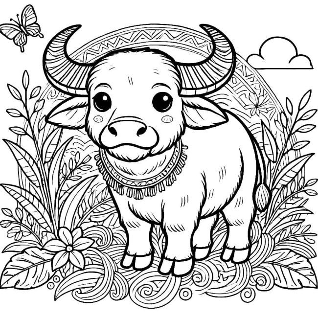 Tô màu Con Trâu Lùn Rất Đẹp giúp bé rèn luyện khả năng tô màu