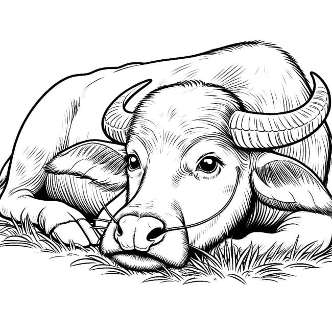 Tô màu Con Trâu Nằm Nghỉ dễ thương cho bé