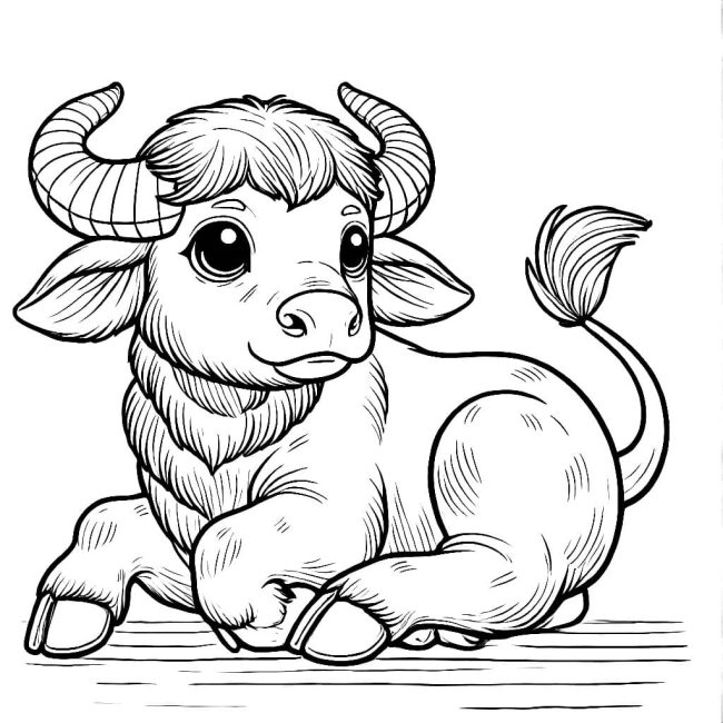 Tô màu Con Trâu Nhỏ Dễ Thương cho bé tập tô
