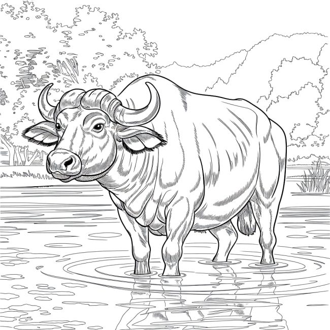 Tô màu Con Trâu Trong Đầm Lầy cho bé tập tô