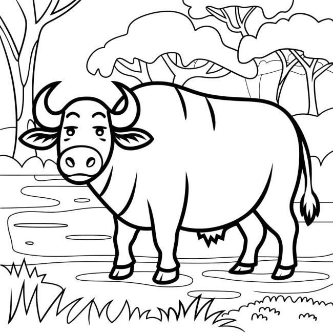 Tô màu Con Trâu Trong Rừng cho bé tập tô