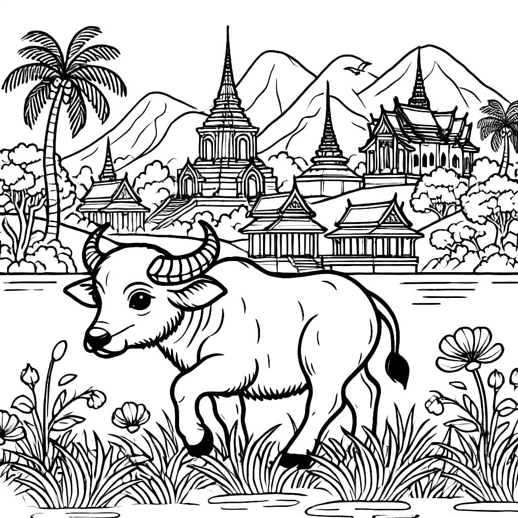 Tô màu Con Trâu Và Ngôi Chùa 1 Tô màu Con Trâu Và Ngôi Chùa cho bé tập tô