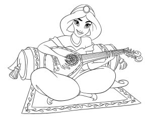 Tô màu Công Chúa Jasmine Chơi Đàn dễ thương cho bé