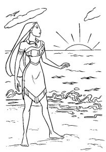 Tô màu Công Chúa Pocahontas Trên Bãi Biển giúp bé rèn luyện khả năng tô màu