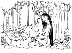 Tô màu Công Chúa Pocahontas và Thuyền Trưởng John Smith dễ thương cho bé
