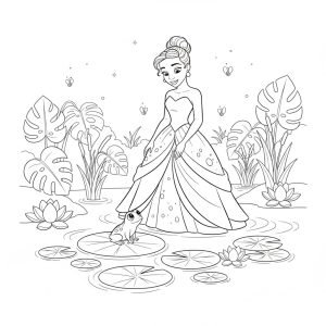 Tô màu Công Chúa Tiana Và Hoàng Tử Ếch dễ thương cho bé