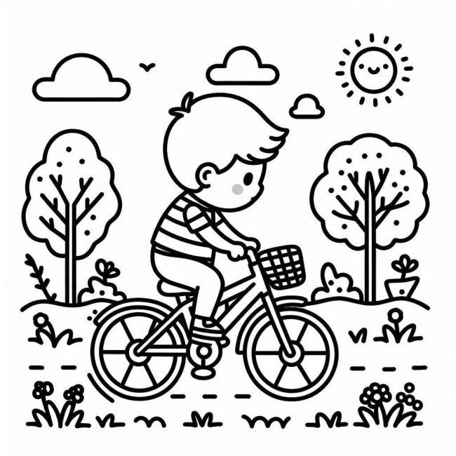 Tô màu Đi Chơi Bằng Xe Đạp dễ thương cho bé