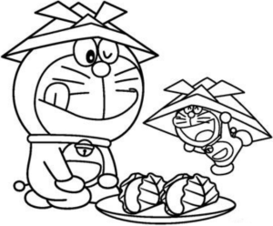 Tô màu doraemon chuẩn bị ăn dễ thương cho bé