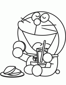 Tô màu doraemon đang ăn dễ thương cho bé