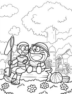 Tô màu Doraemon, Nobita Ăn Dưa cho bé tập tô