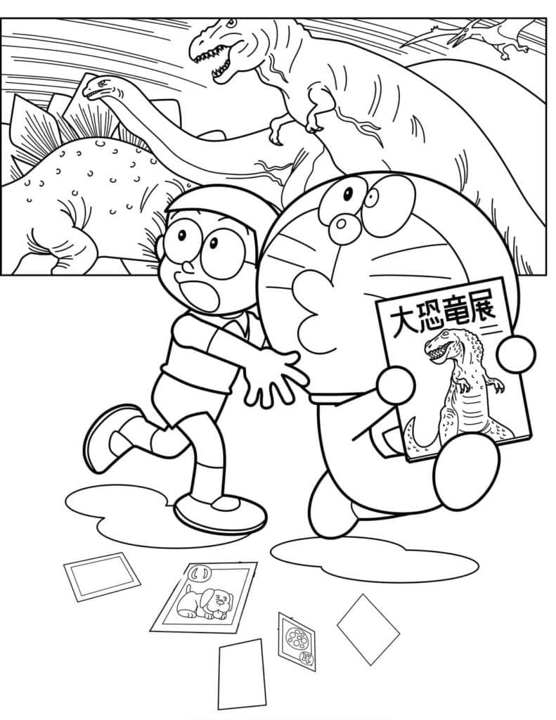 Tô màu Doraemon, Nobita Và Khủng Long 1 Tô màu Doraemon, Nobita Và Khủng Long dễ thương cho bé