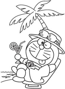 Tô màu doraemon ở bãi biển cho bé tập tô