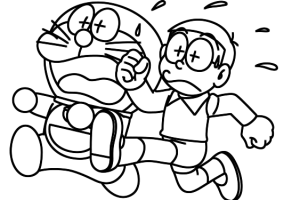 Tô màu doraemon và nobita đang chạy dễ thương cho bé
